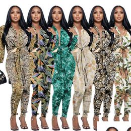 Women'S Two Piece Pants 2023 Womens Printed Cardigan Tie Long Sleeve Fashion Casual Tight Set Drop Delivery Apparel Clothing Sets Dhiee