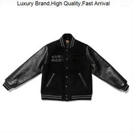 Men's Jackets MADE HUMAN Men Women Spring And Autumn American Vintage Leather Sleeve Character Printing Flocking Loose Bomber Jacket