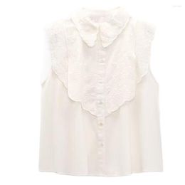 Women's Blouses Women's 2023 Fashion Youth Beautiful Sweet Embroidery Hollow Layered Single Breasted Retro Sleeveless Shirt Unique Top