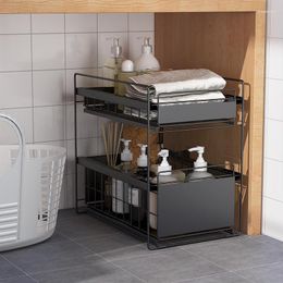 Hooks Kitchen Shelf Multi Layer Storage With Drawdown Trough Table Top Retractable Cabinet Lower Organiser