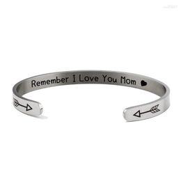Bangle Stainless Steel C-shaped Open Remember I Love You Mom Mother's Day Gift Jewelry