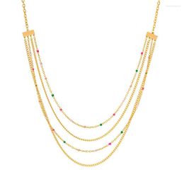 Pendant Necklaces 316L Stainless Steel Multi-layer Chain Coloured Necklace For Women Girl Trend Non-fading Choker Jewellery Gift Wedding Party