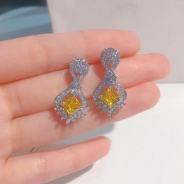 Dangle Earrings 925 Silver Est Princess Square Ascher Water-drop Luxury Full Diamond Argyle Yellow Pink Zircon Female