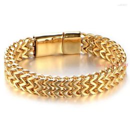 Link Bracelets 10mm Wide 316L Gold Stainless Steel Men's Bracelet Magnetic Buckle Male Jewellery Vintage Fashion Hiphop Punk Hand Chain