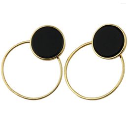 Stud Earrings Dual Use Reiki Black Agate Green Howlite Turquoise Geometric Golden Round Ring Women Earring Fashion Jewelry