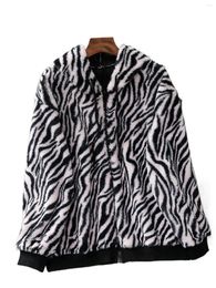 Outerwear Plus Zebra Striped Pattern Hooded Flannel Jacket G1XA#