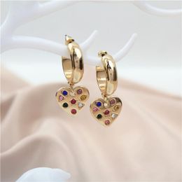 Dangle Earrings Shiny Zirconia Heart Drop For Women Girl Fashion Gold Color Simple Colorful Crystal Wedding Jewelry Birthday Gift