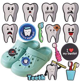 Protect Tooth Shoe Charms Dental Health Toothbrush PVC Garden Shoe Buckle Clog Decoration Fit Croces Jibz Kids X-mas Gift