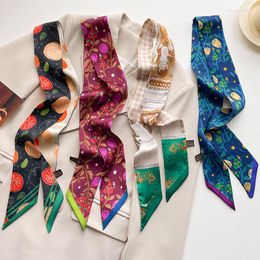 Scarves 130cm Summer Luxury Long Silk Scarf Female Animal Horse Print Thin Narrow Bag Hair Band Ribbon Scarfs Women Neckerchief