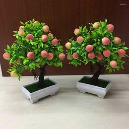 Decorative Flowers Fake Peach Tree Fresh-keeping Natural Plastic Artificial Bonsai Realistic with Pot Home Decor