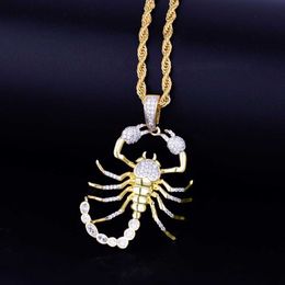 Pendant Necklaces Animal Scorpion Hip Hop Necklace Gold Color Bling Cubic Zircon Mens Women Jewelry 2024