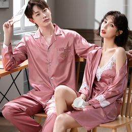 Women's Sleepwear Pyjamas Set For Women&Men 2023 Robe Satin 2 Pieces Pyjamas Casual Home Clothes Lovers Nightwear PJS Lace Bathrobe