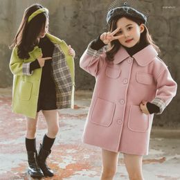 Coat With Pocket Jacket Winter Spring Outerwear Top Children Clothes School Kids Costume Teenage Girl Clothing Woollen Cloth High
