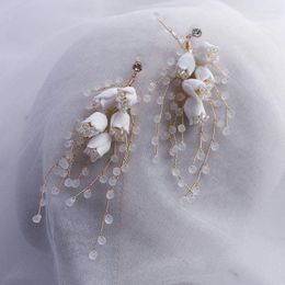 Dangle Earrings Ins Porcelain Floral Wedding Earring Gold Colour Bridal Drop Handmade Fashion Women Jewellery