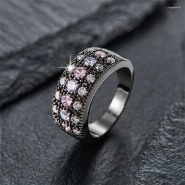 Wedding Rings Vintage Round Zircon Engagement Party For Women Black Gold Colour Pink Purple White Stone Bands Punk Jewellery Gifts