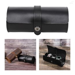 Watch Boxes Portable Travel Case Leather Holder Box Jewelry Wrist Container Watches Organizer 3 Slots Black