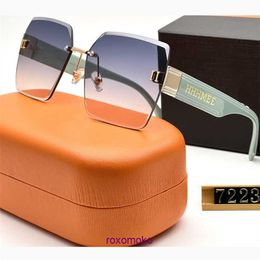 Rimless square sunglasses designer woman mens Polarised eyeglasses fashion drive goggle sun glasses for man h sunglass with box R968