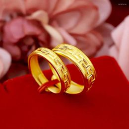 Wedding Rings Ring Set Women Men Couple Band 18k Gold Color Classic Carved Adjust Jewelry Gift