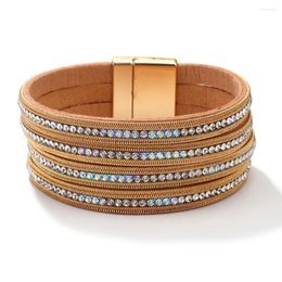 Charm Bracelets ALLYES Vintage Simple Leather Bracelet For Women Shiny Multilayer Crystal Chain Wrap & Bangles Jewelry