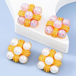 Stud Earrings Fashion Metal Imitation Pearl Geometric Women's Classic Study Banquet Jewelry Accessories