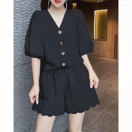 Women's Tracksuits Two Pieces Set For Women Aesthetic All-match Temperament Vintage Summer 2023 Fashion Ladies Outifits Black Botton A376