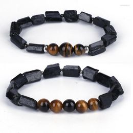 Strand Natutal Healing Energy Semiprecious Mineral Stone Rough Black Tourmaline Onyx Hematite Howlite Tiger Eye Charms Unisex Bracelets