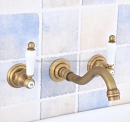 Bathroom Sink Faucets Basin Faucet Set 3 Hole Antique Brass Double Handle Wall Mounted Cold Tap Nsf532