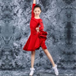 Stage Wear NY02 GS3123 Long Sleeve Tops Lace Kids Latin Dance Skirt For Girl Professional Competition Ballroom Samba Dancing Costume Set