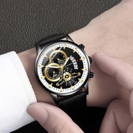 Wristwatches Men's Simple Business Three Eyes Calendar PU Leather Quartz Watch
