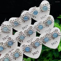 Stud Earrings 10 Pair Scrab Shape Aquamarine Stone Clear Blue Crystal Copper Plated S925 For Wedding Women Anniversary Jewelry