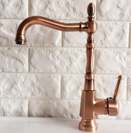 Bathroom Sink Faucets Antique Red Copper Single Handle Mixer Faucet 360 Swivel Spout Kitchen And Cold Water Taps Lnf415