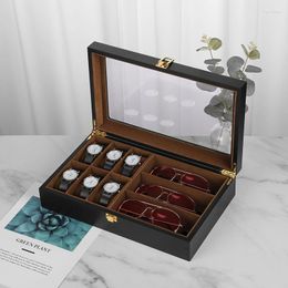 Watch Boxes Black Wooden Storage Organiser Box Luxury Glasses Men Case Wood Display Gift Ideas