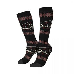 Women Socks Palestine Arabic Calligraphy With Tatreez Embroidery Thigh Knee High Stockings Novelty Texture Over-the-Calf Tube