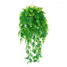 Decorative Flowers Artificial Eucalyptus Leaves Vines Fake Plants Garland Plastic Leaf Grass Wedding Party Wall Hanging Balcony Decoration