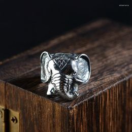 Cluster Rings Thailand Buddha Elephant Nose Ring 925 Sterling Silver Color Retro Zircon Open Men Thai Jewelry