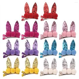 Hair Accessories 7Pairs 14pcs/lot Girls Hairclips Set Sequin Hairpin Mini Pompom Barrettes Cartton Ear Double Prong Clips