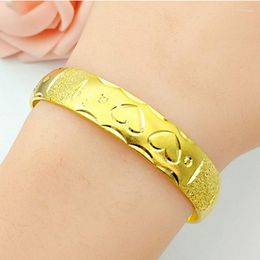 Bangle Heart Carved Women Solid Bracelet 18k Yellow Gold Filled Wedding Bride Trendy Dubai Jewellery Girlfriend Gift 60mm 12mmBangle Raym22