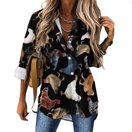 Women's Blouses Funny Chicken Blouse Female Cute Chickens Classic Loose Summer Long Sleeve Vintage Shirts Design Tops Big Size