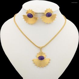 Necklace Earrings Set And Jewelry For Women Purple Stone Design Clip 2Pcs Weddings Bridal