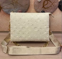 Coussin MM Crossbody Bag Chain Shoulder Women genuine leather Handbag Purse pouch Wide straps embossing Fashion letters High quality French minority