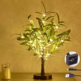 Decorative Flowers LED Olive Tree Bonsai Lamp USB Battery Operated Fairy Night Light For Home Bedroom Party Wedding Office Decor Table