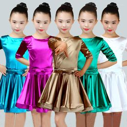 Stage Wear Kid Girls Lace Ballroom And Latin Dance Dresses For Sale Cha Rumba Samba Jive Long Sleeves Children Teen Latino Dress