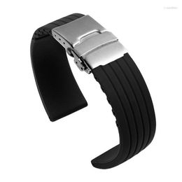 Watch Bands Silicone Rubber Strap 16mm 18mm 20mm 22mm 24mm Tyre Stripes Band Deployment Buckle Waterproof BLack Watchband