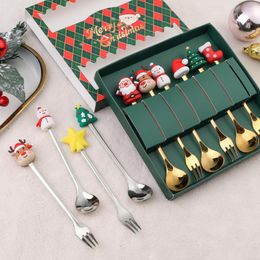 Dinnerware Sets 4/6pcs Year 2024 Merry Christmas Spoons Xmas Party Tableware Ornaments Decorations For Home Table Navidad Noel Gift