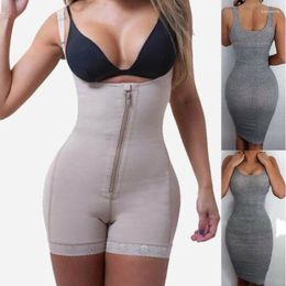 Women's Shapers Full Body Shapewear Compression Garment Corset Firm Tummy Control Zipper Front Open Bust Latex Bodysuit Slimming Thigh Plus