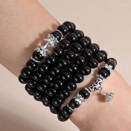 Strand Rttooas Japamala 108 Mala Necklace For Women Men 8MM Natural Stones Black Agate Beaded Bracelet Meditation Yoga Jewelry