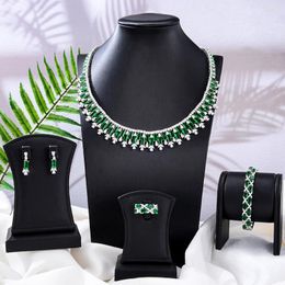 Necklace Earrings Set Jimbora Green Luxury Shiny Bangle Ring 4PCS For Women Bridal Wedding Gorgeous Costume