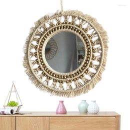 Decorative Figurines Circle Mirrors For Wall Macrame Mirror Make-up Nordic Decor Bathroom Dressing