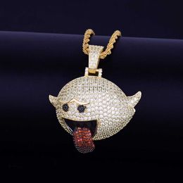 Anhänger Halsketten Flying Ghost Hip Hop Gold Farbe Bling Kubikzircon Herren Halskette Schmuck 230621