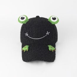 Beanies Fleece Baseball Cap Women Black Cartoon Cute Frog Warm Solid Men Unisex Sun Beach Hat